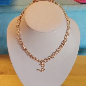 15" Gold-Tone Floral "J" Initial Necklace with Large Links